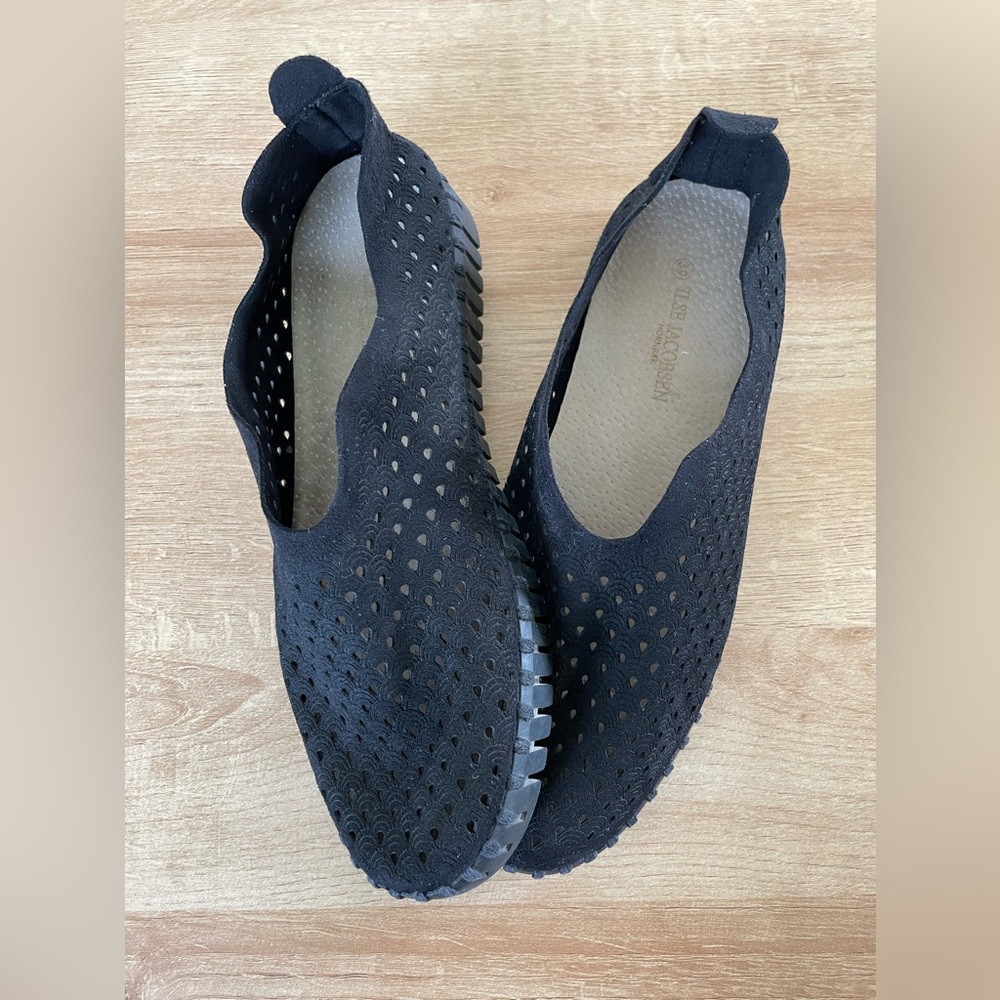 Ilse Jacobsen Suede Perforated Tulip Sneakers Black 39 Slip On Shoes Comfort